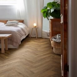 Elka Herringbone Parquet Block Texas Oak Dark Brown VFHBU40374 Luxury Rigid Vinyl Flooring