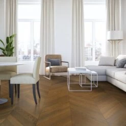 90mm Engineered Brushed & UV Oiled Dark Smoked Charnwood Oak Chevron Block Wood Flooring 0.7632m²