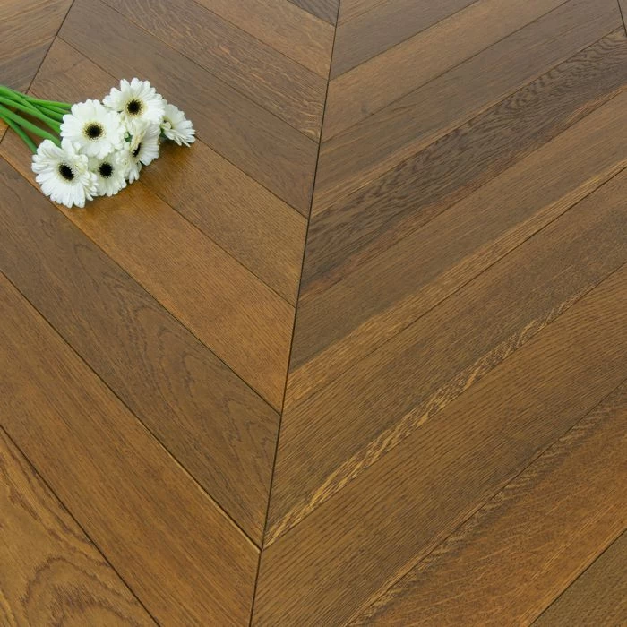 90mm Engineered Brushed & UV Oiled Dark Smoked Charnwood Oak Chevron Block Wood Flooring 0.7632m² - Image 2