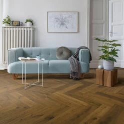 120mm Herringbone Engineered Brushed & UV Oiled Dark Smoked Charnwood Oak Parquet Wood Flooring 0.864m²