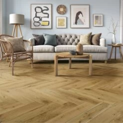 120mm Herringbone Engineered Brushed & UV Oiled Natural Charnwood Oak Parquet Wood Flooring 0.864m²