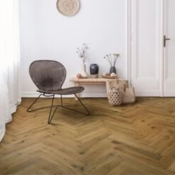 120mm Herringbone Engineered Brushed & UV Oiled Smoked Charnwood Oak Parquet Wood Flooring 0.864m²