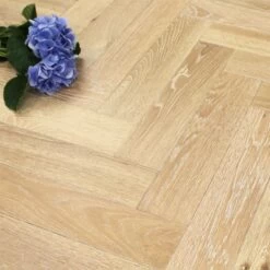 90mm Herringbone UV Oiled Engineered Seabreeze Oak Parquet Wood Flooring 1.44m²