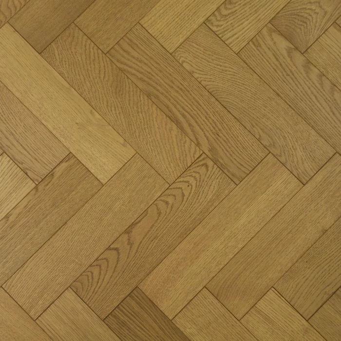 90mm Herringbone Engineered Mustard Brown Matt Lacquered Parquet Wood Flooring 1.1664m² - Image 3