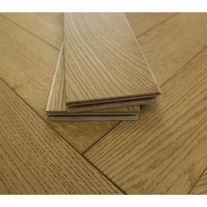 90mm Herringbone Engineered Mustard Brown Matt Lacquered Parquet Wood Flooring 1.1664m² - Image 2