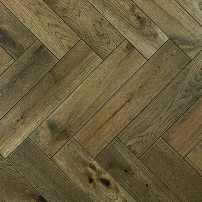 90mm Herringbone Engineered Urban Brown Distressed Brushed & UV Oiled Parquet Wood Flooring 0.648m² - Image 2