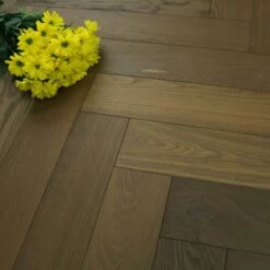 120mm Herringbone Brushed & Matt Lacquered Engineered Dark Smoked Oak Parquet Wood Flooring 0.864m²