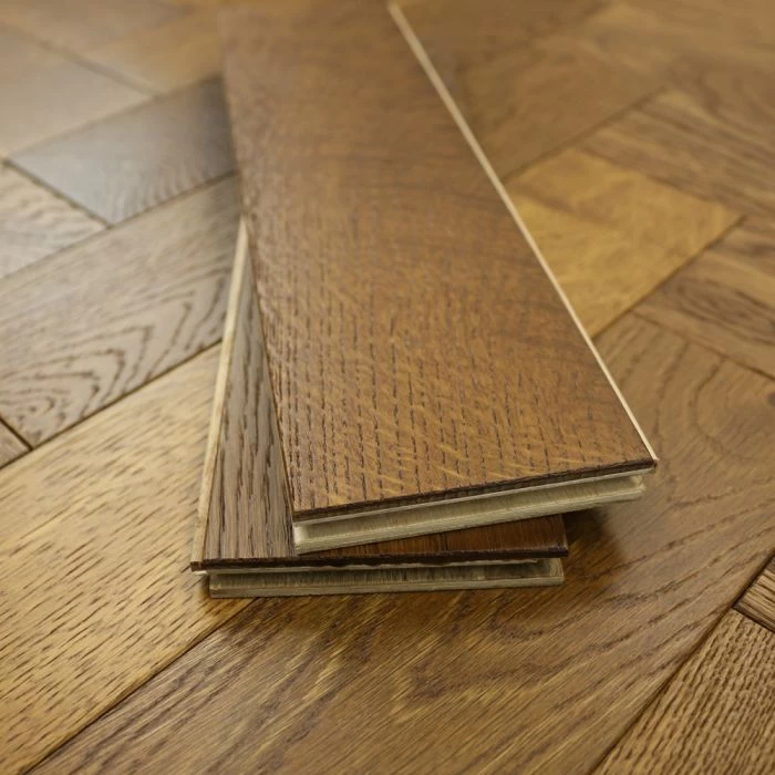 90mm Herringbone Engineered Brushed & UV Oiled Dark Smoked Charnwood Oak Parquet Wood Flooring 1.07m² - Image 2